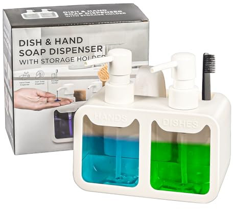 LOOPES 4-in-1 Dish Soap Dispenser with Sponge Caddy and Brush Holder for Kitchen & Bathroom Essentials