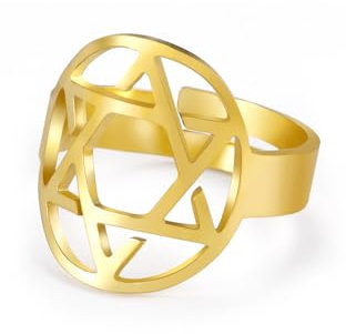 TEAMER Davidstern-Ring aus Edelstahl, verstellbar, Vintage-Fingerring, jüdischer Magen-Amulett-Schmuck für Frauen (Stil 2 – Gold)