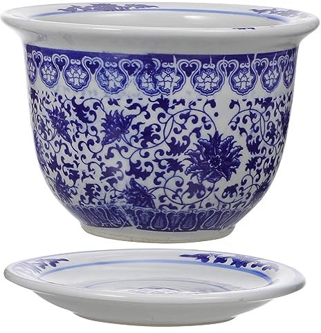PRETYZOOM Pot De Fleurs Céramique avec Soucoupe Jardinière Élégante Chinoise pour Plantes Succulentes Et Décoration Intérieur Design Raffiné pour Bureau Et Maison