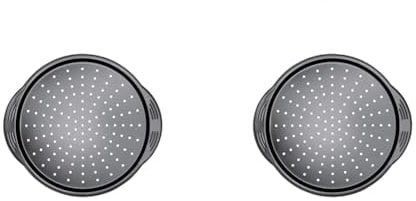 PRESTIGE Non Stick Pizza Tray 12 inch - Aerolift Pizza Pan, Durable Carbon Steel with Extra Large Handles & Cushion Base, Pizza Oven Tray, 31 x 31 x 2 cm (Pack of 2)