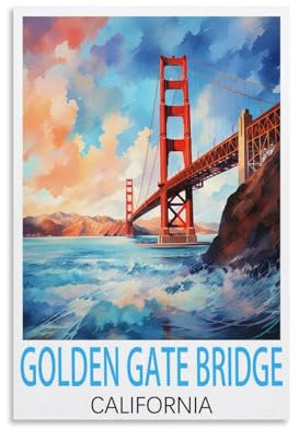 KmoNo Golden Gate Bridge California Vintage-Reiseposter, 20 x 30 cm, Wanddekoration, Gemälde, Leinwand, Wandkunst, Wohnzimmer, Poster, Schlafzimmer