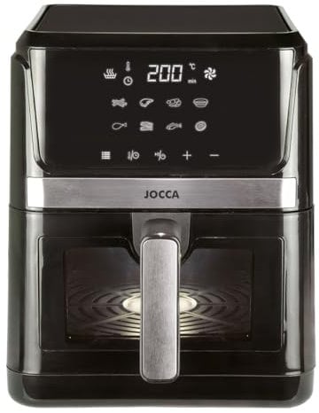 JOCCA - Friggitrice ad aria calda 7L| Friggitrice senza olio grande capacità| Air Fryer 7 Litri| Timer| Temperatura regolabile| Schermo touch| 8 Programmi| Cucina Sana| Finestra| (nero)
