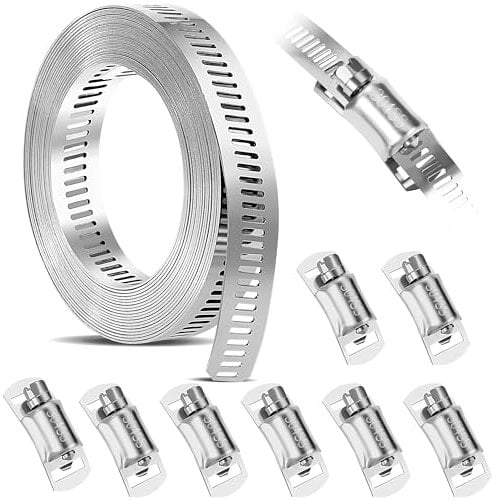 Fascette Metalliche Stringitubo Regolabile, 3.5m Fascettain Acciaio Inox con 8 Elementi di Fissaggio, per Tubi di Gas Domestici, Tubi Dell'acqua, Tubi Automobilistici