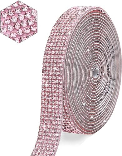 Nastro di Strass, Nastro di Diamante Autoadesiva, Nastro di Diamanti Fai da Te, Strass di cristallo Nastro, Glitterata Nastro Di Strass, 2,7 m, Per Il Fai Da Te, Bicchieri D'acqua, Automobili (Rosa)