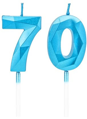 70th Birthday Candles, Blue Number Candles Birthday Decoration, Happy Birthday Cake Toppers, for Birthday Parties Weddings Company Anniversaries (Blue, 70)