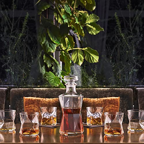 QTANZIQI Crystal Whiskey Decanter Set with 6 Glasses, 29 Oz Luxury Whiskey Decanter, 11 Oz Hand Blown Whiskey Glasses, Anniversary Birthday Gifts, Gifts for Men, Bourbon, Scotch, Co Silk Pillowcase