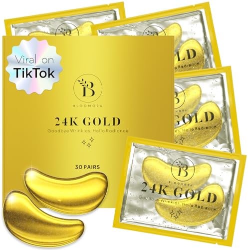 BLOOMORA 24 K Gold Augenpads (30 Paare) | Eye Pads mit Niacinamid & Augenpads Hyaluron | Augenpads Gegen Augenringe | Augenringe Entfernen | Eye Patches