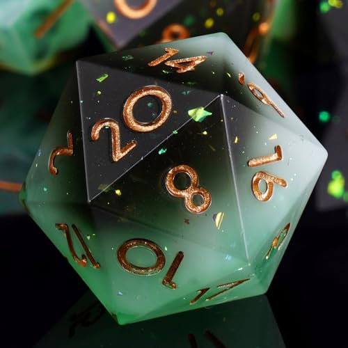 ORUZA 7 Stücke Polyedrische DND Würfel Set Scharfe Kante D&D Würfel D4 D6 D8 D10 D% D12 D20 Harz DND Würfel Set für Dungeons und Dragons TTRPG MTG Rollenspiele Tischspiele Würfel, Hellgrün & Schwarz
