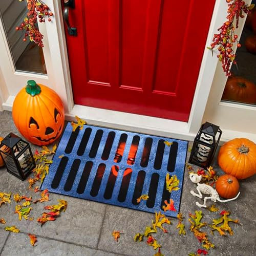 PQETBV Felpudo de Halloween, 40 * 60 cm 3D Terror impresión Halloween Payaso Puerta Mat, Tapete Antideslizante para Decoración de Halloween, para Decoración Halloween(Payaso)