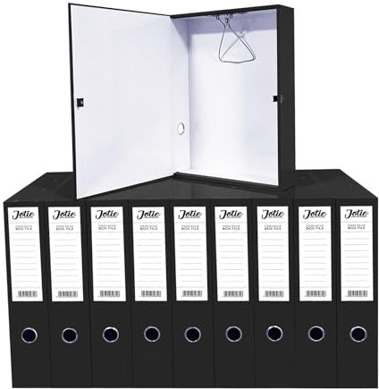 Box File with Lockspring Ring Pull & Catch Glossy Finish 75mm Spine Ideal Document Organiser for Office School Paperwork Storage Foolscap Box Files Pack of 10 (Black)