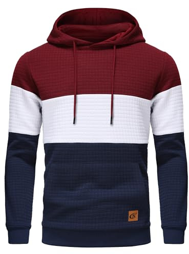 YuKaiChen Men's Hoodies Pullover Hooded Sweatshirts Long Sleeve Patchwork Plaid Jacquard Drawstring Casual Hoodie with Pockets
