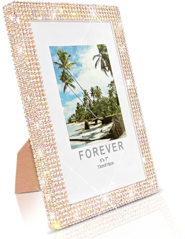 GUFONKOD 5x7 Bling Picture Frame With Sparkle Rhinestone for Tabletop, Glitter Shiny Diamond Crystal Photo Frame Wall and Tabletop Display for Home Décor, Horizontally or Vertically，glod
