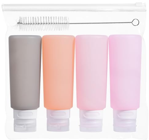 MICEBAY 6 oz Condiment Squeeze Bottles, Leakproof Salad Dressing Container | 4 Pack Silicone Salad Dressing Container to Go with Snack Storage Bag, Sauce Bottles for Lunch Box, Ketchup, Syrup, Pink