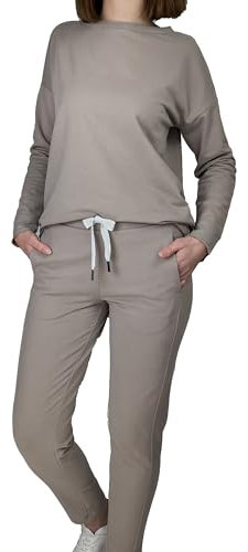 Elbsand Briane Damen Jogginganzug - 2-teiliges Set aus Pflegeleichter Baumwolle, Inkl. Jogginghose & Sweater, Lockere Passform, Ideal für Freizeit, leichtem Sport und Homewear, Größe L