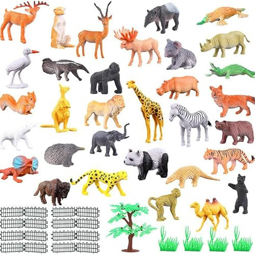 53 Stück Waldtiere Figuren Set, Tierfiguren Wald Spielfiguren Tiere Set Dschungel Zoo Tiere Figuren Dschungeltiere Figuren Spielzeug Safari Tiere Spielfiguren Mini Tier Kuchendeckel