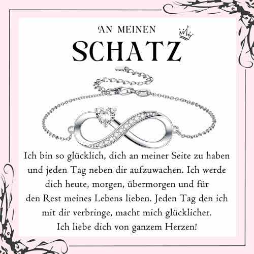 PDTU Valentinstagsgeschenk für Sie, Unendlichkeitszeichen Armband Silber für Schatz Frau Ehefrau Freundin, Jahrestag Hochzeitstag Geschenke für Sie, Ich Liebe Dich Geschenke Schmuck für Damen, Silber