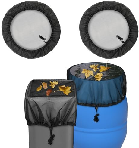 ABOHU Red Protectora para Barril de Lluvia, 2 Piezas Red de Barril de Lluvia, 95 cm Red para Depósito de Agua de Lluvia Ajustables con Cuerda Tracción, Protege Agua de Los Restos Hojas y Los Insectos