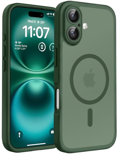 TOCOL für iPhone 16 Hülle für Magsafe, Vollständiger Kameraschutz Stoßfest Kratzfest Transluzente Rückseite Magnetisch Handyhülle für iPhone 16 Case, Alpengrün