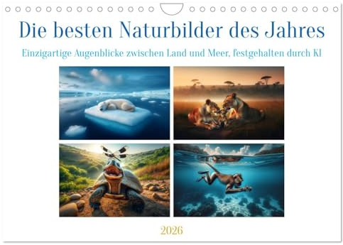 Die besten Naturbilder des Jahres - Einzigartige Augenblicke (Wandkalender 2026 DIN A4 quer), CALVENDO Monatskalender: Erleben Sie die Magie der Natur, eingefangen durch KI. (CALVENDO Tiere)