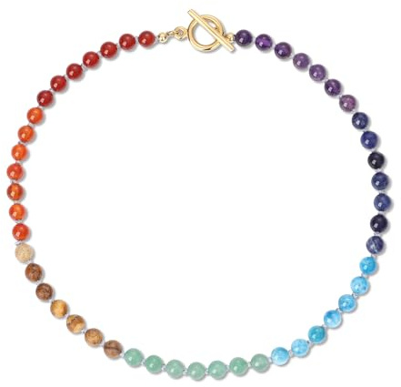COAI Collana Chakra da Donna con Perline di Pietre Naturali Annodate a Mano, Collana da Donna con Pietre Chakra e Chiusura OT in Acciao Inox