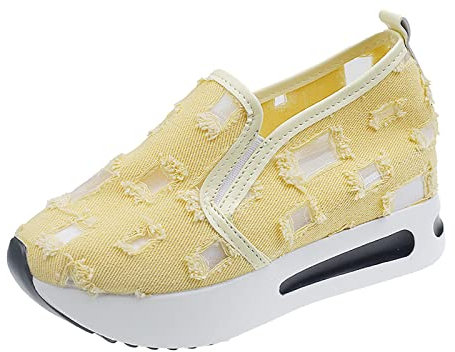 Scarpe da ginnastica da donna, scarpe da corsa, da donna, scarpe sportive da basket, bianche, scarpe da tennis, A giallo., 38 EU