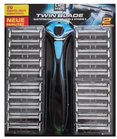 Cien MEN Twin Blade 20 Ersatzklingen in neuer Qualität, Gleitstreifen mit Aloe Vera & Vitamin E