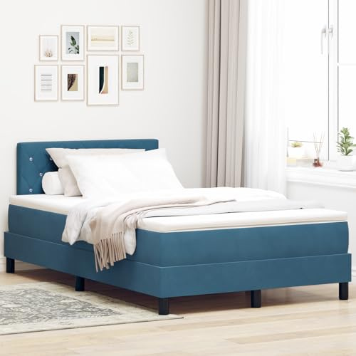 Teenpull Boxspringbett mit Matratze, dunkelblau, Samt, gepolstert, mit Kopfteil, Unterbett-Stauraum, stabil, Möbel für Schlafzimmer