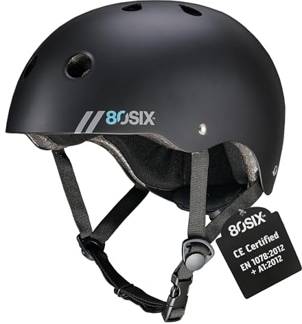 80SIX Hybrid Halo Skateboard & Bike Helmet for Kids, Youth & Adults, EPS Safety Adjustable Protection for Cycle, Motorbike, Scooter, Inline Skates, Roller Skates & BMX Multi-Sport, BLACK MATTE S/M