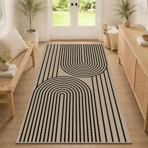 VSIWB Teppich Läufer Flur 80x150 cm Jute Aussehen Küchenteppich Waschbarer | Rutschfest Kurzflor Küchenläufer Schwarze Outdoor Teppiche für Küche, Wohnzimmer, Schlafzimmer, Diele, Eingang, Balkon