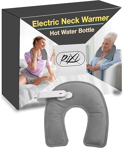 RIXI Rechargeable Electric Neck Warmer Heating Pad - Grey | Soft plush rechargeable neck warmer provides lasting heat for neck, shoulders and back. Leak-proof design for safe comfort.