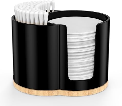 PENGARO Wattepadspender Wattestäbchenhalter, 2 Fächern Wattestäbchen Behälter Wattepads Aufbewahrung Ohrenstäbchen für Kosmetik Badezimmer Organizer Schminktisch Zubehör, Schwarz