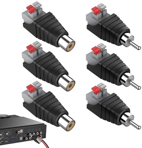 6 Stücke RCA Stecker, RAC-zu Lautsprecher Adapter Lötbarer-stecker Subwoofer Lautsprecher Cinch Stecker-Schraubbar Klinkenstecker zu AV 2 Schraubklemme Video Audio (3 Stücke steckers & 3Stücke Buchse)