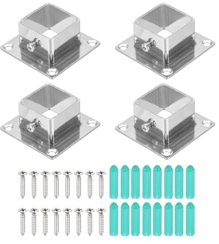 sourcing map 4 basi quadrate per pali da 1,2 x 1,2, basi flangiate in acciaio inossidabile da 2 mm, staffe per pali per ponte, recinzioni, ringhiere, corrimano