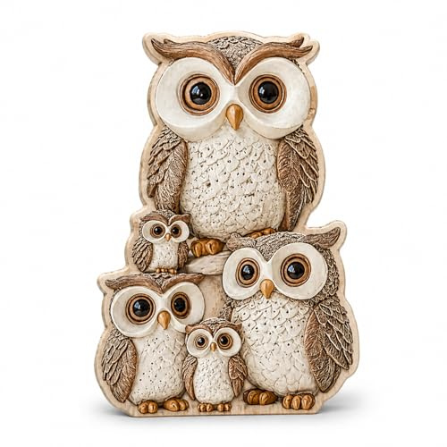 LEMONSTONE Deko Wohnzimme, Holzdeko Eulen Familie - 2D Deko Figuren für Wohnzimmer & Schlafzimmer Süße Tierfiguren Skulptur für Regal & Schreibtisch, Handgefertigte Geschenkidee, 20x13,1x1,5cm