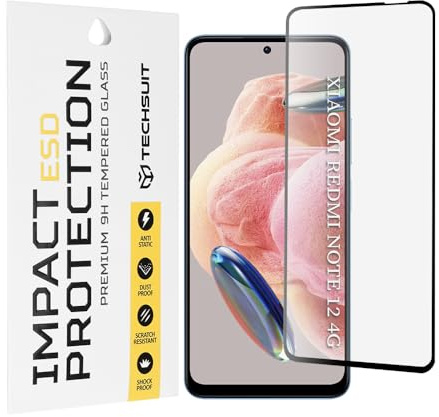 Techsuit Displayschutzfolie für Xiaomi Redmi Note 12 4G, Redmi Note 12 5G, Poco X5 Gehärtetes Glas mit Antistatisch, Staubabweisend, Vollständige Abdeckung, Stoßschutz, Oleophobe Beschichtung, ESD