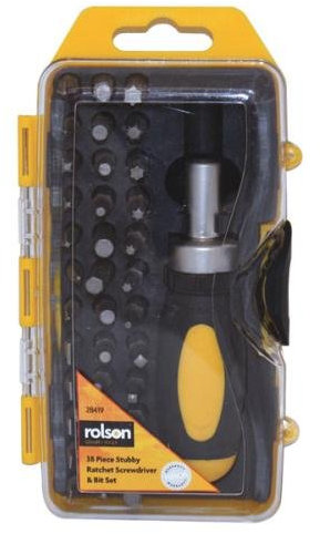 Rolson 38piece Stubby Ratchet Screwdriver and Bit Set