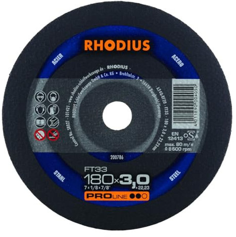 Rhodius Freihandtrennscheibe FT33 Stahl Ø 180 mm Bohrung 22,23 mm für Winkelschleifer