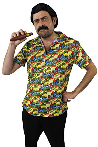 I LOVE FANCY DRESS Pablo Escobar KOSTÜM VERKLEIDUNG GANOVEN Drogen Lord=Fasching Karneval Halloween Party= 3 VERSCHIEDENEN VARIATIONEN=Schnurrbart+ZIGARRE+PERÜCKE-Hemd/GRÖßE-SMALL