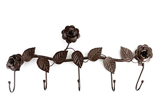 Topker Crochet en métal Crochets Vintage Feuilles en Rose Hook,5 Vintage Porte en métal sur Porte Cuisine Porte-Manteau en Salle de Bain Bronze