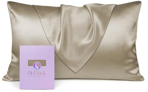 OLESILK Seide Kissenbezug Kissenhülle Haar- und Hautpflege mit Verstcktem Reißverschluss 19 Momme 1 Stück Taupe 40x60cm