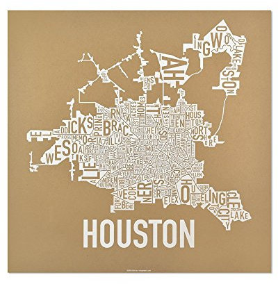 Ork Poster Houston Viertel Karte Art Wand Modern 18x18 Tan/Weiß