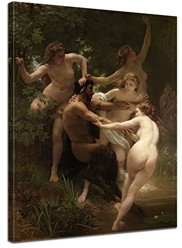 Bilderdepot24 Bild auf Leinwand | William-Adolphe Bouguereau Nymphen und Satyr in 50x70 cm als Wandbild | Wand-deko Dekoration Wohnung alte Meister | 181062-50x70