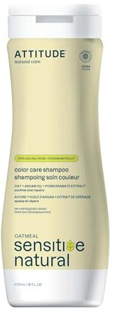 ATTITUDE Shampoo for Sensitive Skin, Safe for Color-Treated Hair, EWG Verified, Hypoallergenic, With Soothing Oatmeal, Argan Oil, 16 Fl. Oz. / 473 mL