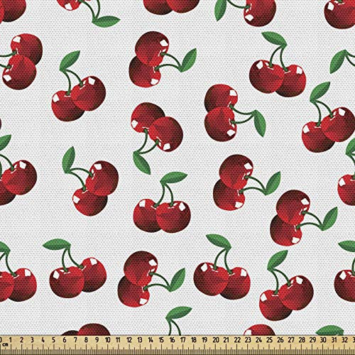 ABAKUHAUS Früchte Gewebe als Meterware, Vibrant Kirschen Sommer, Dicht Gewebter Stoff zum Nähen Polster Wohnaccessoires, 3M (148x300cm), Jägergrün Kokosnuss Rubin