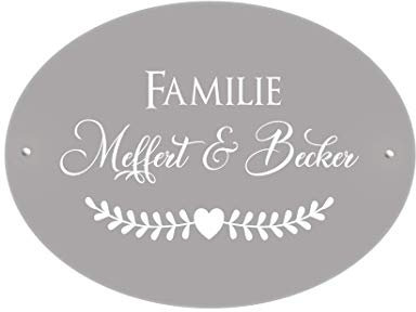 Türschild Oval in Vintage Grau u. Weiß mit Namen, 6 Motive zur Auswahl