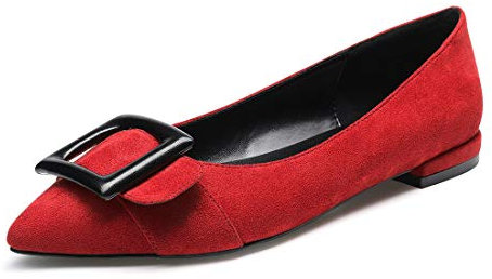 Castamere Women's Low Heels Casual Pointed Toe Slip-On Ballet Flats Shoes Heeled Suede Red Pumps EU 39.5