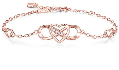 Billie Bijoux 925 Sterling Silber Unendlichkeit Armband Liebe für immer Unendlichkeit Herz Weißes Gold überzogen Diamant verstellbare Armband beste Geschenk für Frauen Mädchen (Rose Gold)