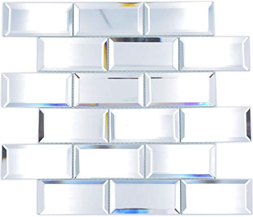 Mosaik Fliese Glasmosaik Spiegelmosaik Rechteck Mirror Metro für WAND KÜCHE Wandverblender Fliesenspiegel Verkleidung | 10 Matten