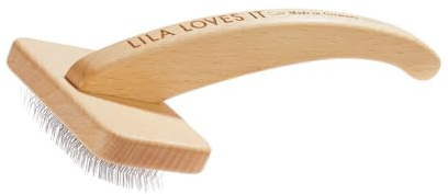 Cepillo de lana interior para perros – con zinc de metal redondeado, vegano, con madera de haya de silvicultura sostenible, cepillo Slicker Medium de Lila Love IT