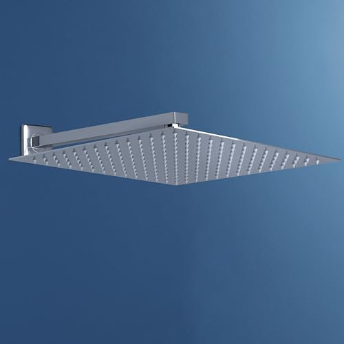 JOHO pflegeleichte Kopfbrause groß 40cm Regendusche Duschkopf aus 304 Edelstahl mit Bombenfester Brausearm Wandarm (40 x 40cm/37cm)